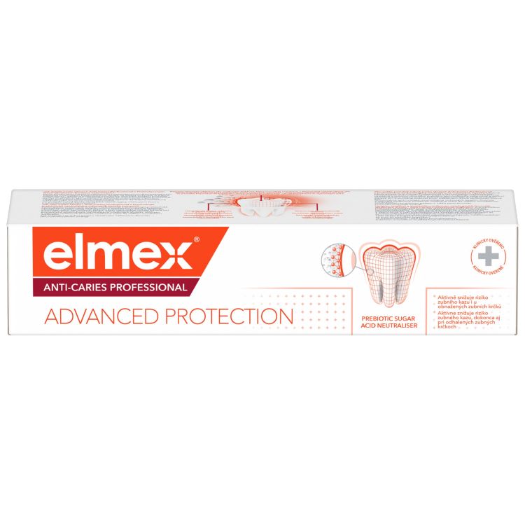 Balíček zubní pasty elmex Anti-Caries pro profesionální ochranu proti zubnímu kazu.