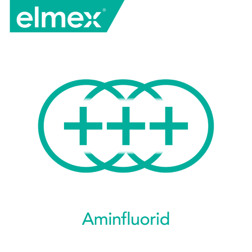 Logo elmex s nápisem Aminfluorid.