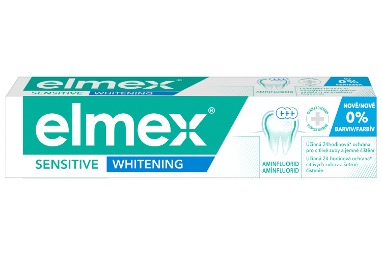 Obal zubní pasty elmex Sensitive Whitening.