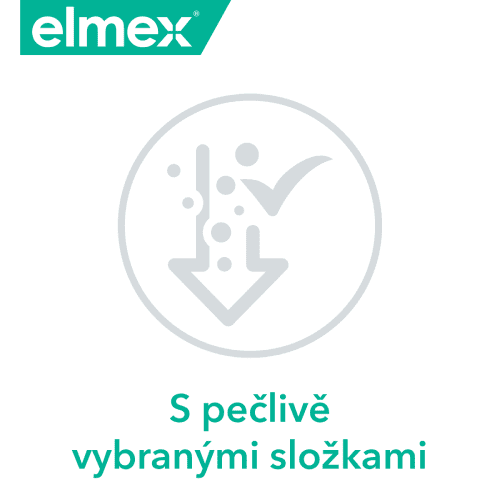 Logo zubní pasty s nápisem „S pečlivě vybranými složkami“