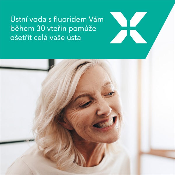 Ústní voda s fluoridem Vám během 30 vteřin pomůže ošetřit celá vaše ústa.