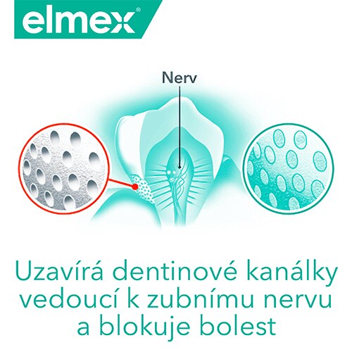 Schéma ukazující, jak produkt uzavírá zubní kanálky a blokuje bolest zubů.