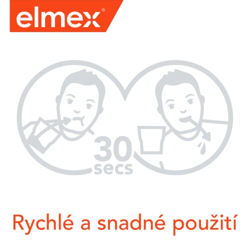 Ilustrace muže čistícího si zuby a používajícího ústní vodu s textem „Rychlé a snadné použití“.