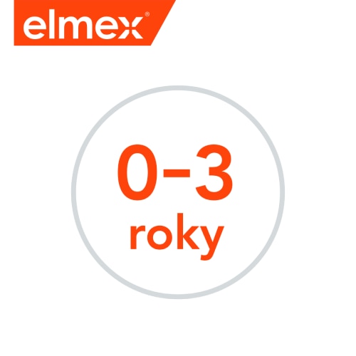 Logo zubní péče elmex pro děti ve věku 0–3 roky.