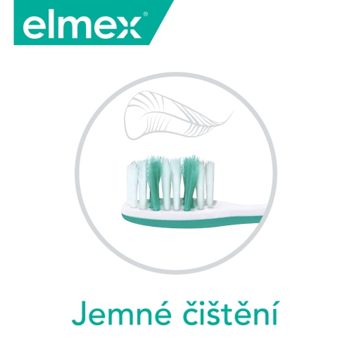 Zubní kartáček elmex pro jemné čištění.