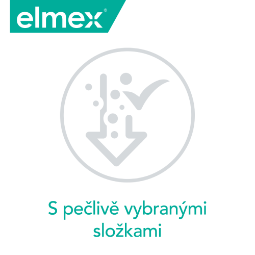 Logo elmex s informacemi o pečlivě vybraných složkách.